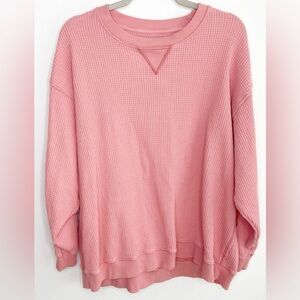 AERIE Pink Waffle Knit Crewneck Pullover Sweatshirt Size XL